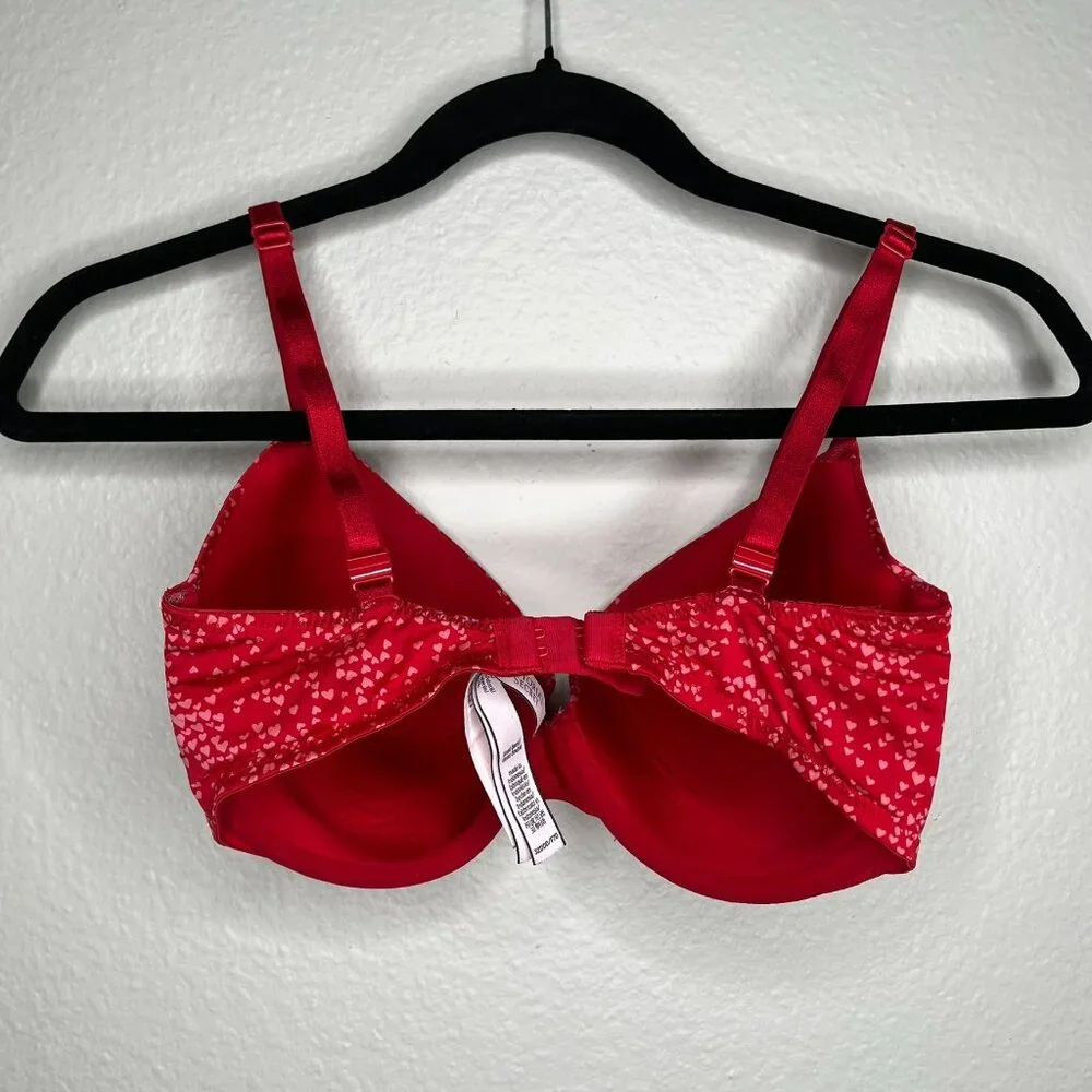 Victorias Secret 32DDD Red & Pink Hearts Underwire Lined Demi Bra